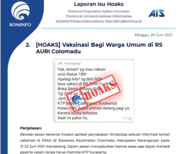 Isu Hoaks 20 Juni 2021