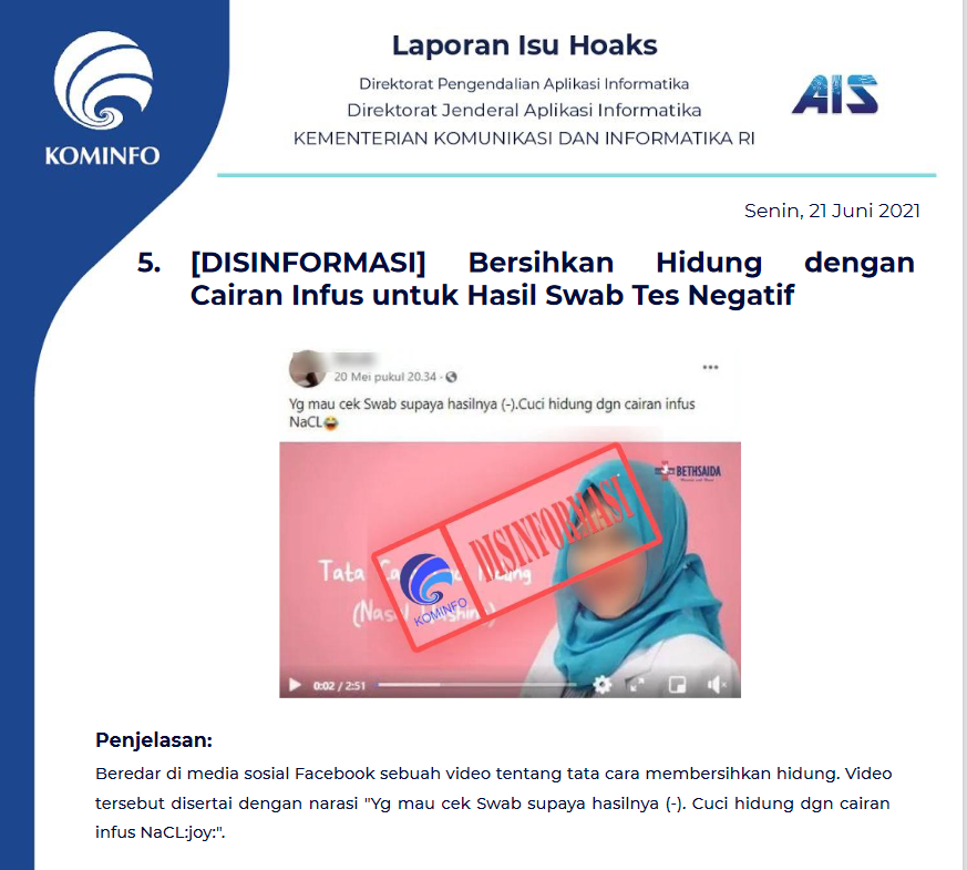 Isu Hoaks 21 Juni 2021