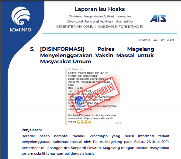 Isu Hoaks 24 Juni 2021
