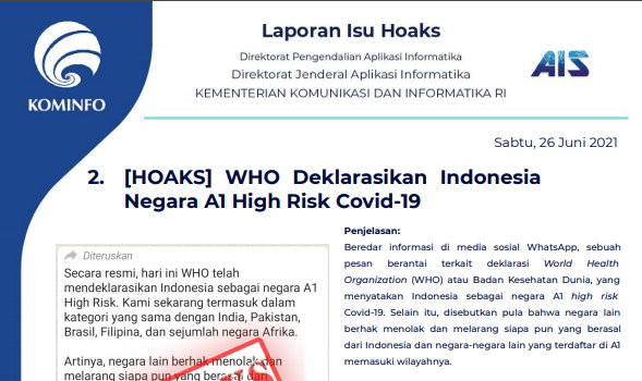 Isu Hoaks 26 Juni 2021