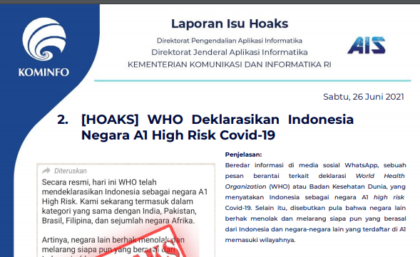 Isu Hoaks 26 Juni 2021