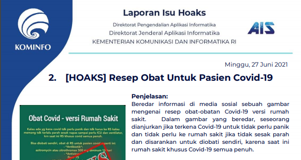 Isu Hoaks 27 Juni 2021