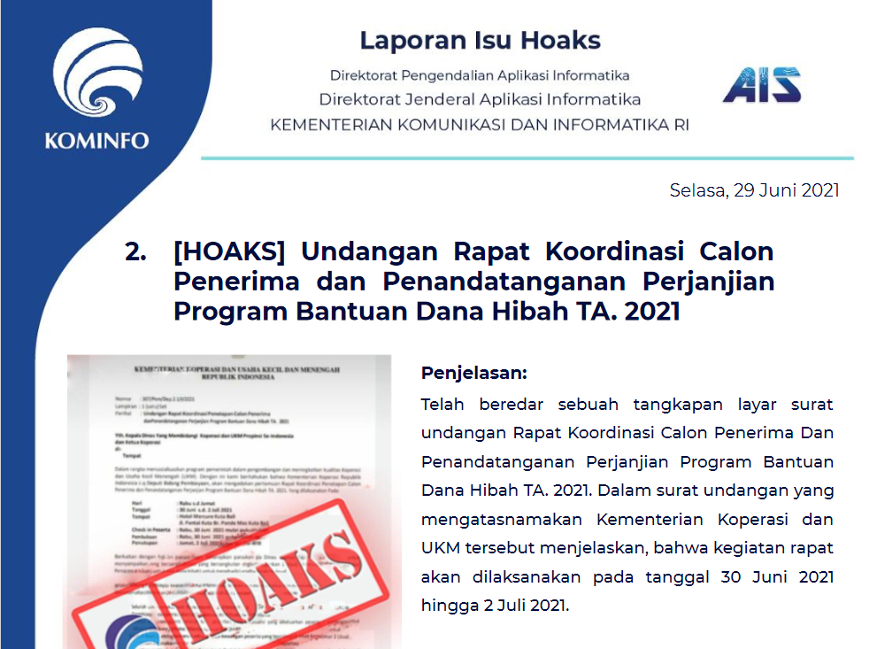 Isu Hoaks 29 Juni 2021