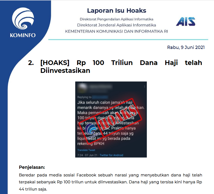 Isu Hoaks 9 Juni 2021