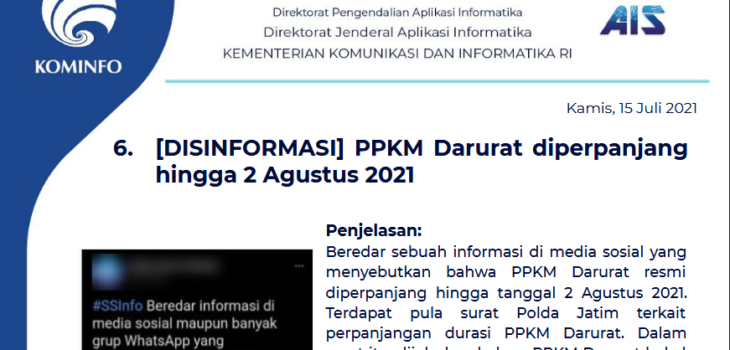 Isu Hoaks 15 Juli 2021