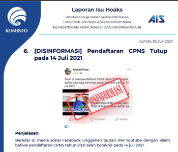 Isu Hoaks 16 Juli 2021