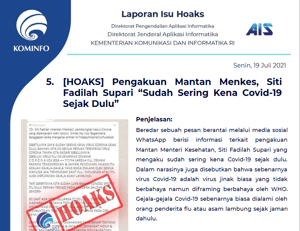 Isu Hoaks 19 Juli 2021