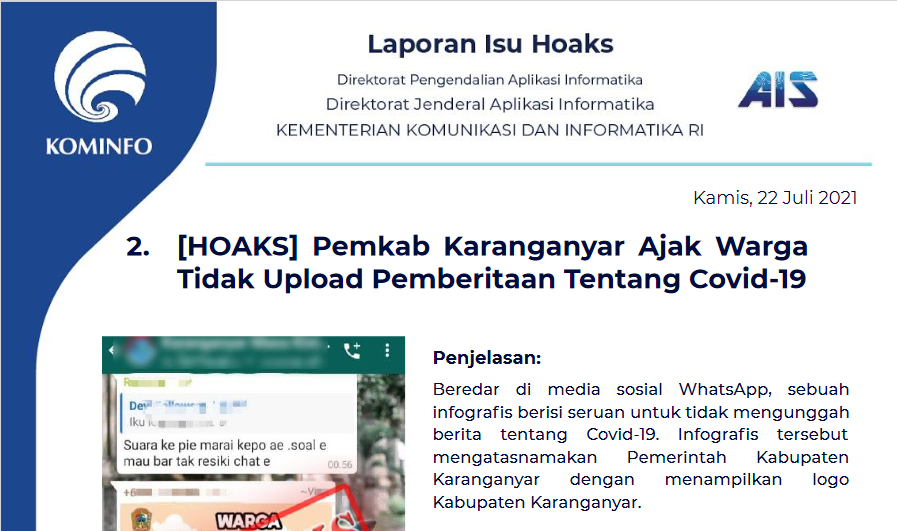Isu Hoaks 22 Juli 2021