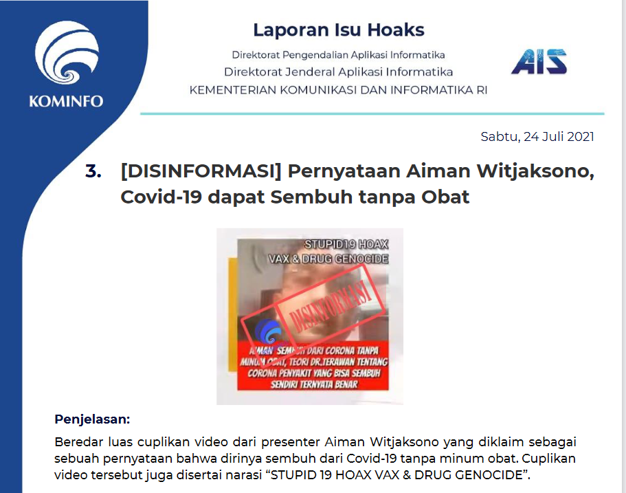 Isu Hoaks 24 Juli 2021