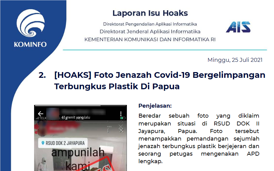 Isu Hoaks 25 Juli 2021