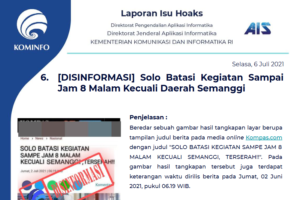 Isu Hoaks 6 Juli 2021