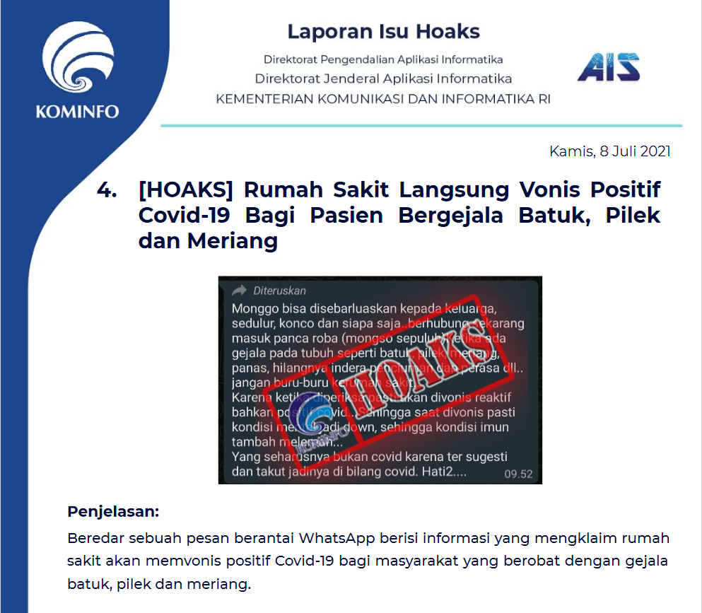 Isu Hoaks 8 Juli 2021