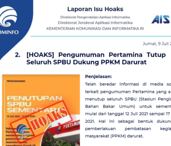 Isu Hoaks 9 Juli 2021