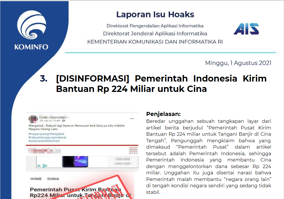 Isu Hoaks 1 Agustus 2021