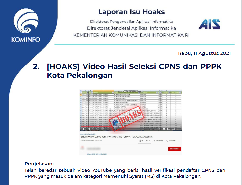 Isu Hoaks 11 Agustus 2021