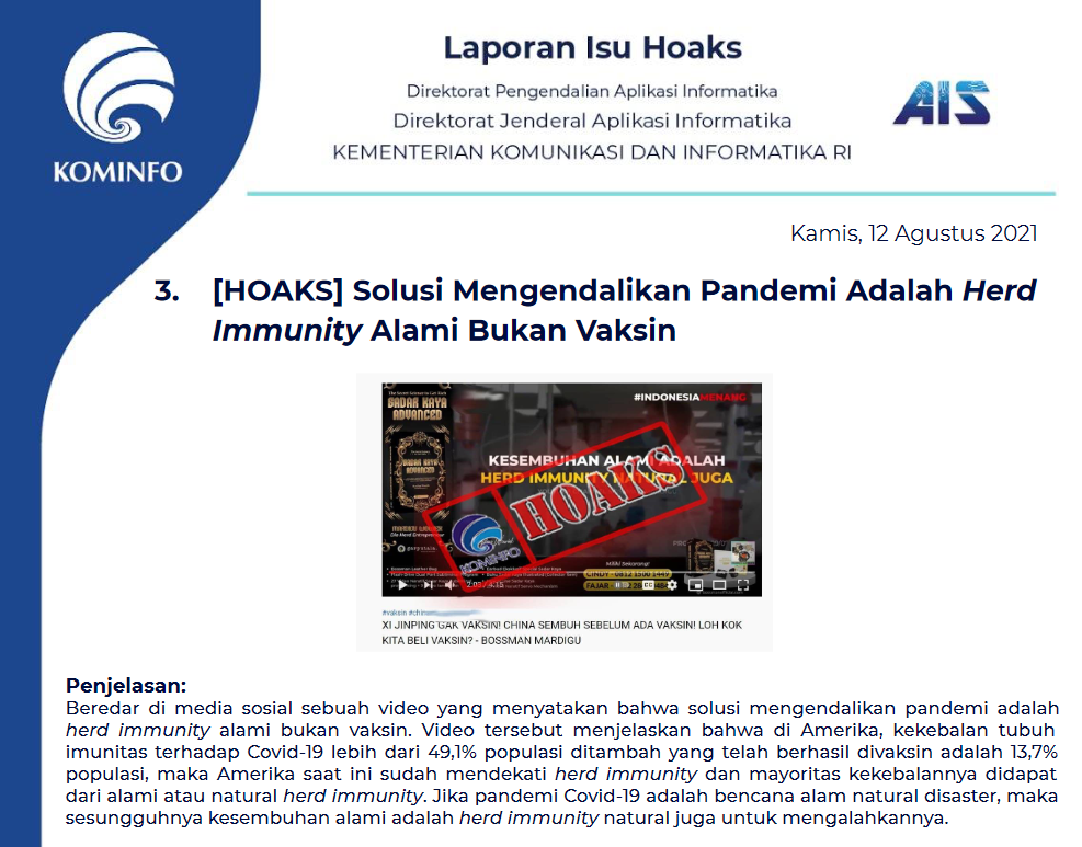 Isu Hoaks 12 Agustus 2021