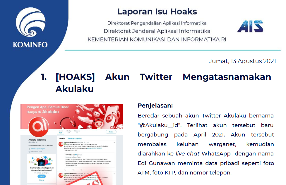 Isu Hoaks 13 Agustus 2021