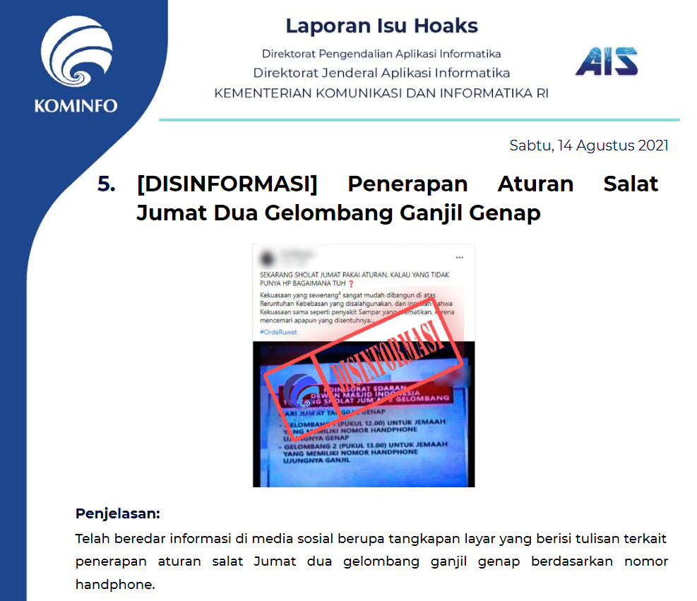 Isu Hoaks 14 Agustus 2021