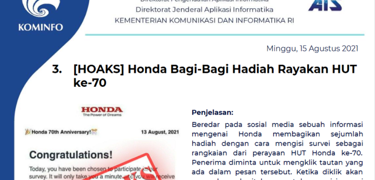 Isu Hoaks 15 Agustus 2021