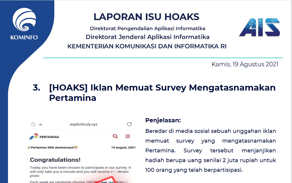 Isu Hoaks 19 Agustus 2021