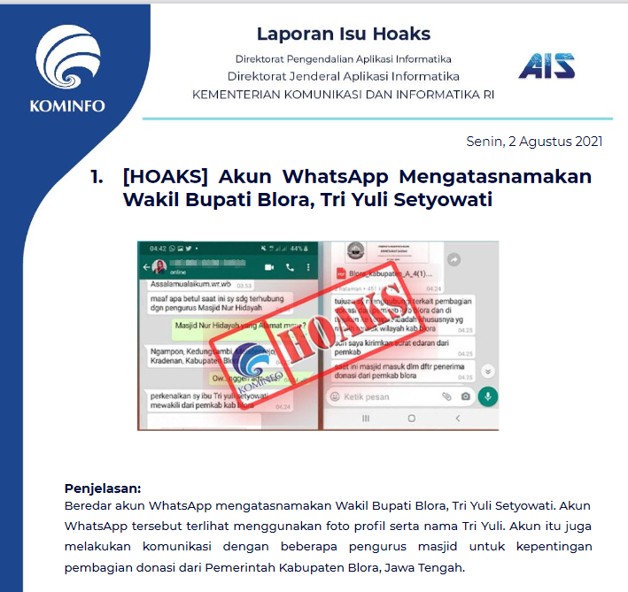 Isu Hoaks 2 Agustus 2021