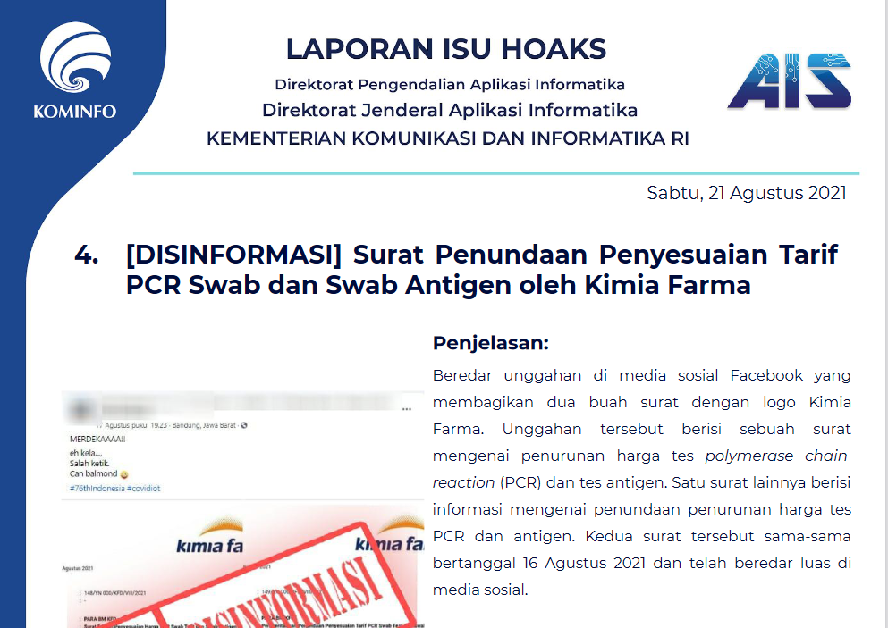 Isu Hoaks 21 Agustus 2021