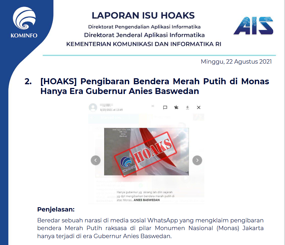 Isu Hoaks 22 Agustus 2021