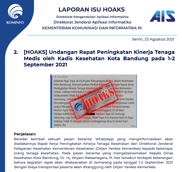 Isu Hoaks 23 Agustus 2021