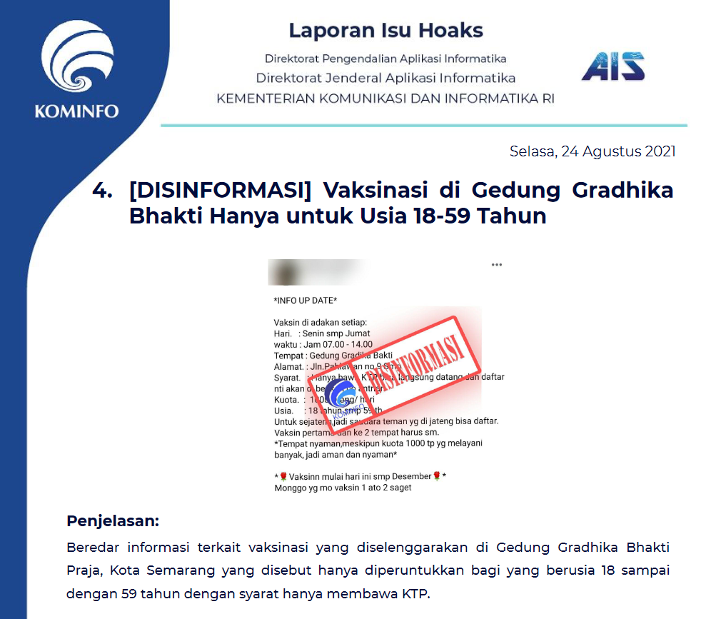 Isu Hoaks 24 Agustus 2021