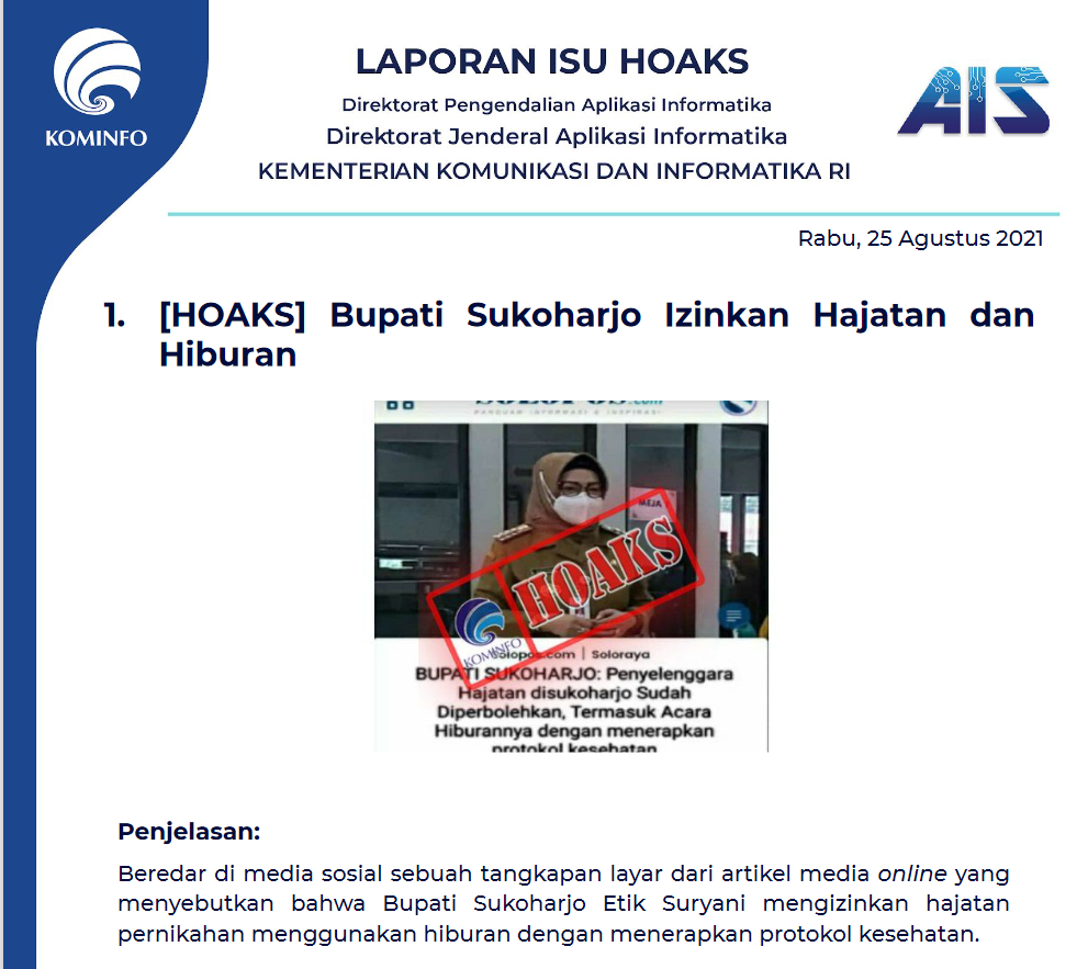 Isu Hoaks 25 Agustus 2021