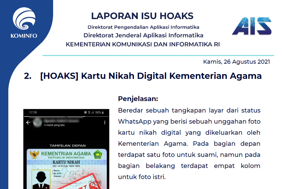 Isu Hoaks 26 Agustus 2021