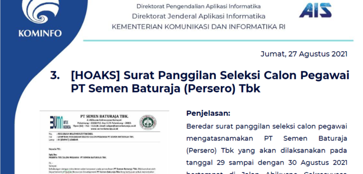 Isu Hoaks 27 Agustus 2021