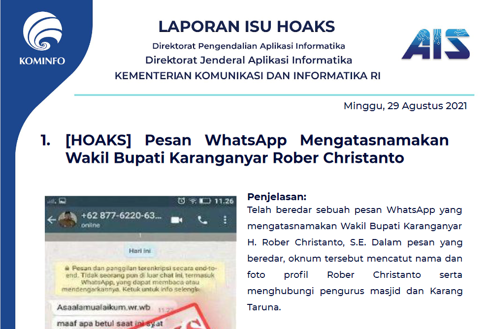 Isu Hoaks 29 Agustus 2021