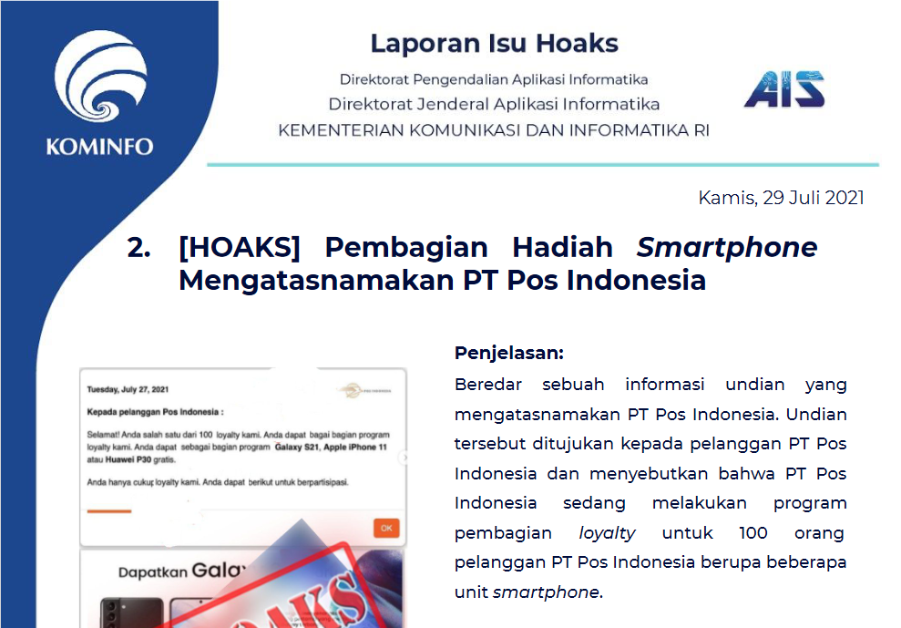 Isu Hoaks 29 Juli 2021