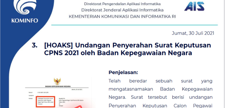 Isu Hoaks 30 Juli 2021