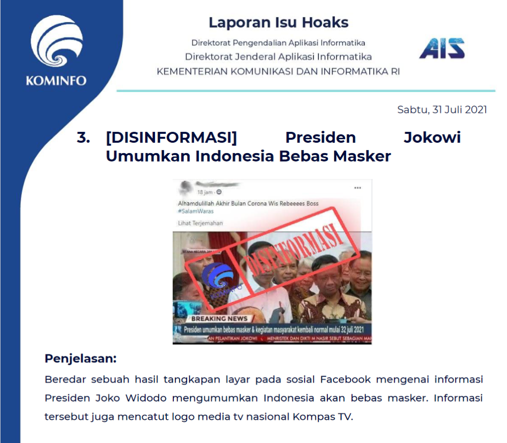 Isu Hoaks 31 Juli 2021