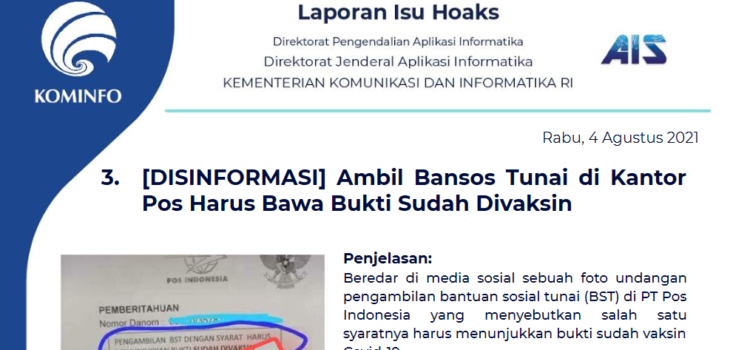 Isu Hoaks 4 Agustus 2021