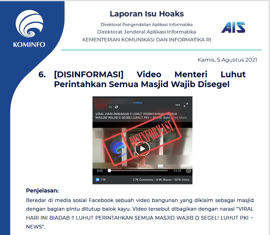 Isu Hoaks 5 Agustus 2021