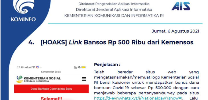 Isu Hoaks 6 Agustus 2021