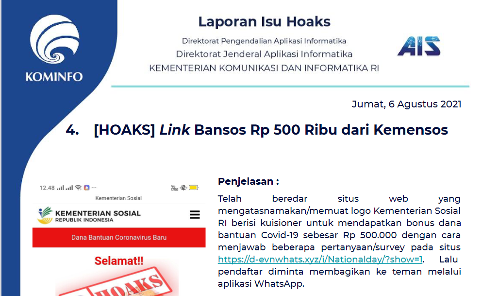 Isu Hoaks 6 Agustus 2021