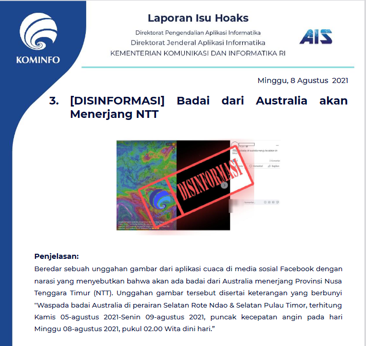 Isu Hoaks 8 Agustus 2021