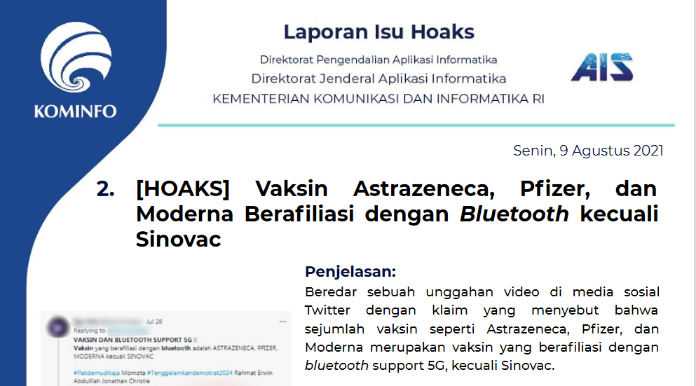 Isu Hoaks 9 Agustus 2021