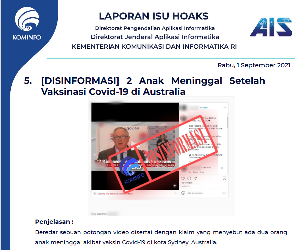 Isu Hoaks 1 September 2021