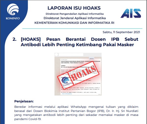 Isu Hoaks 11 September 2021