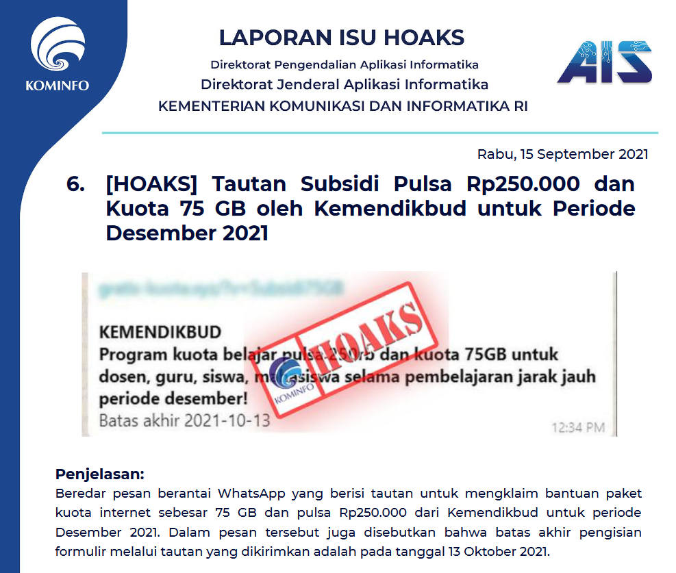 Isu Hoaks 15 September 2021