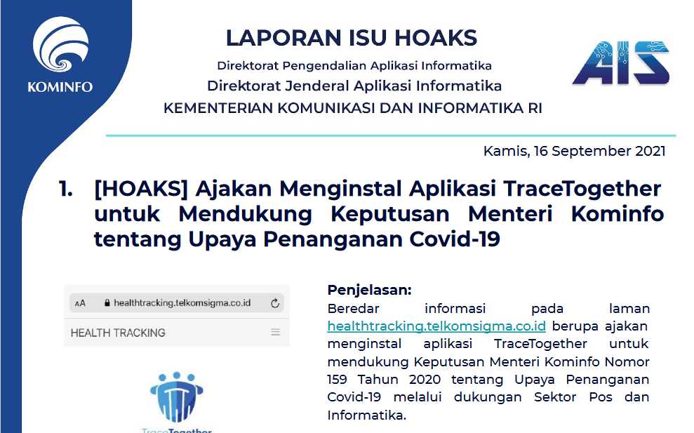 Isu Hoaks 16 September 2021