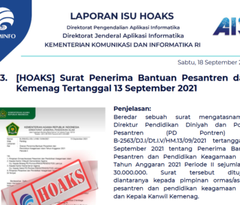 Isu Hoaks 18 September 2021