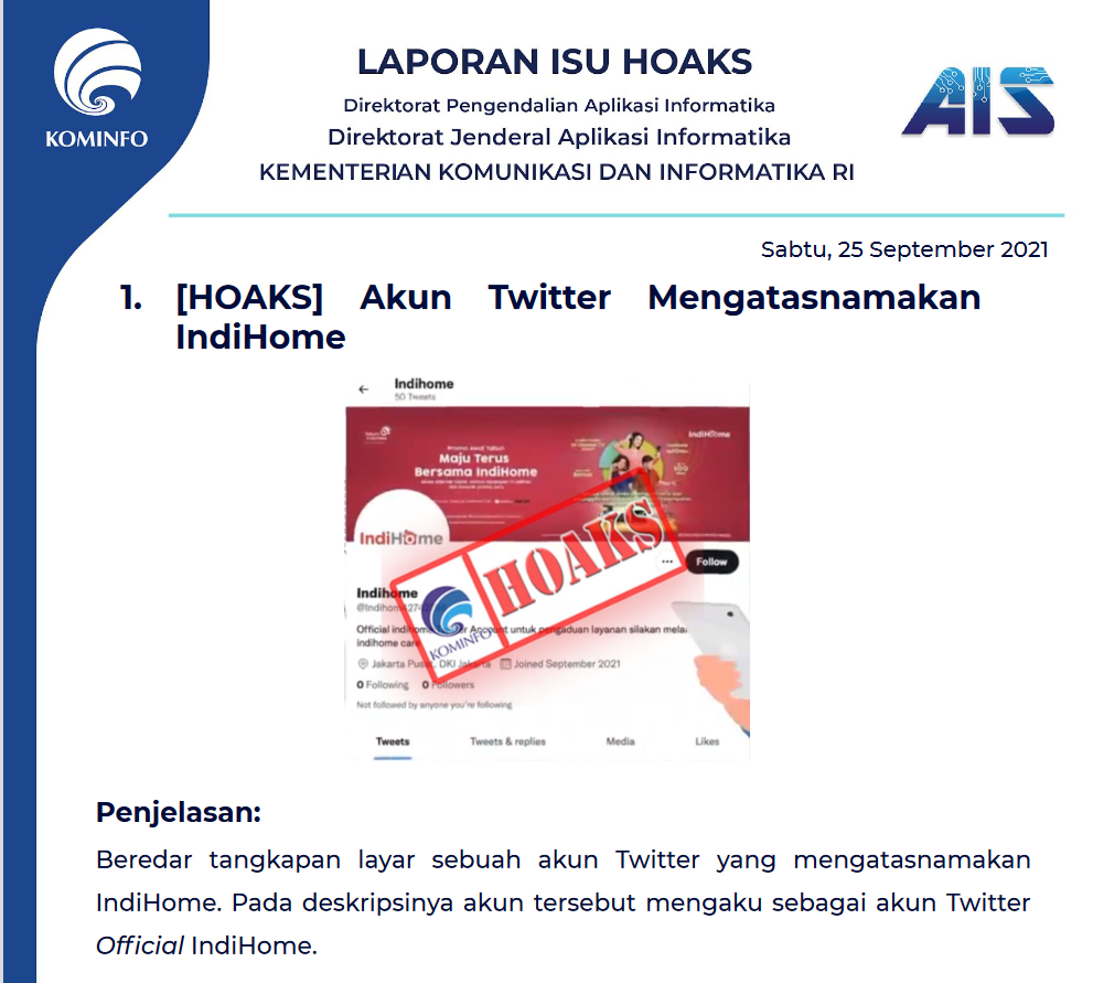 Isu Hoaks 25 September 2021