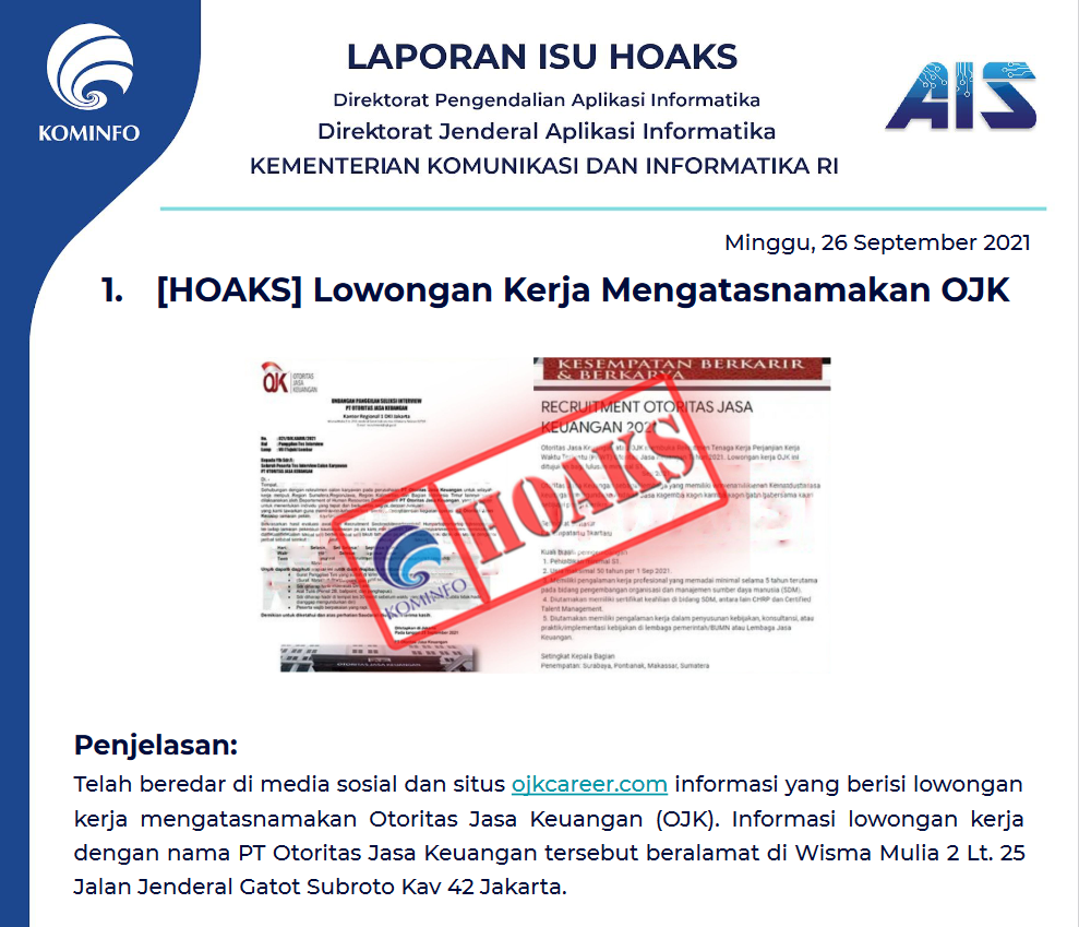 Isu Hoaks 26 September 2021