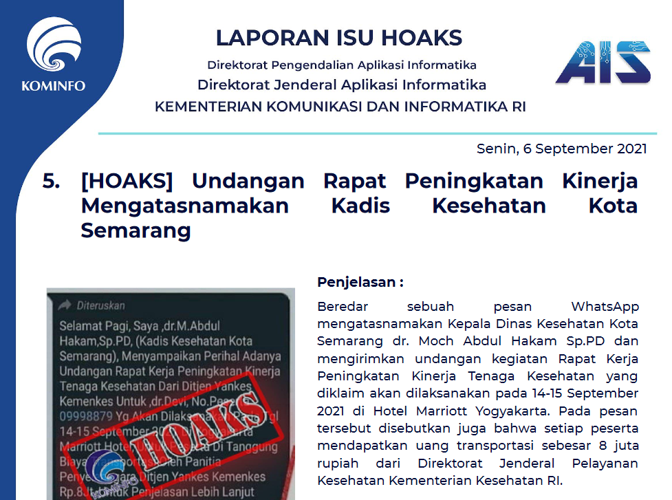 Isu Hoaks 6 September 2021